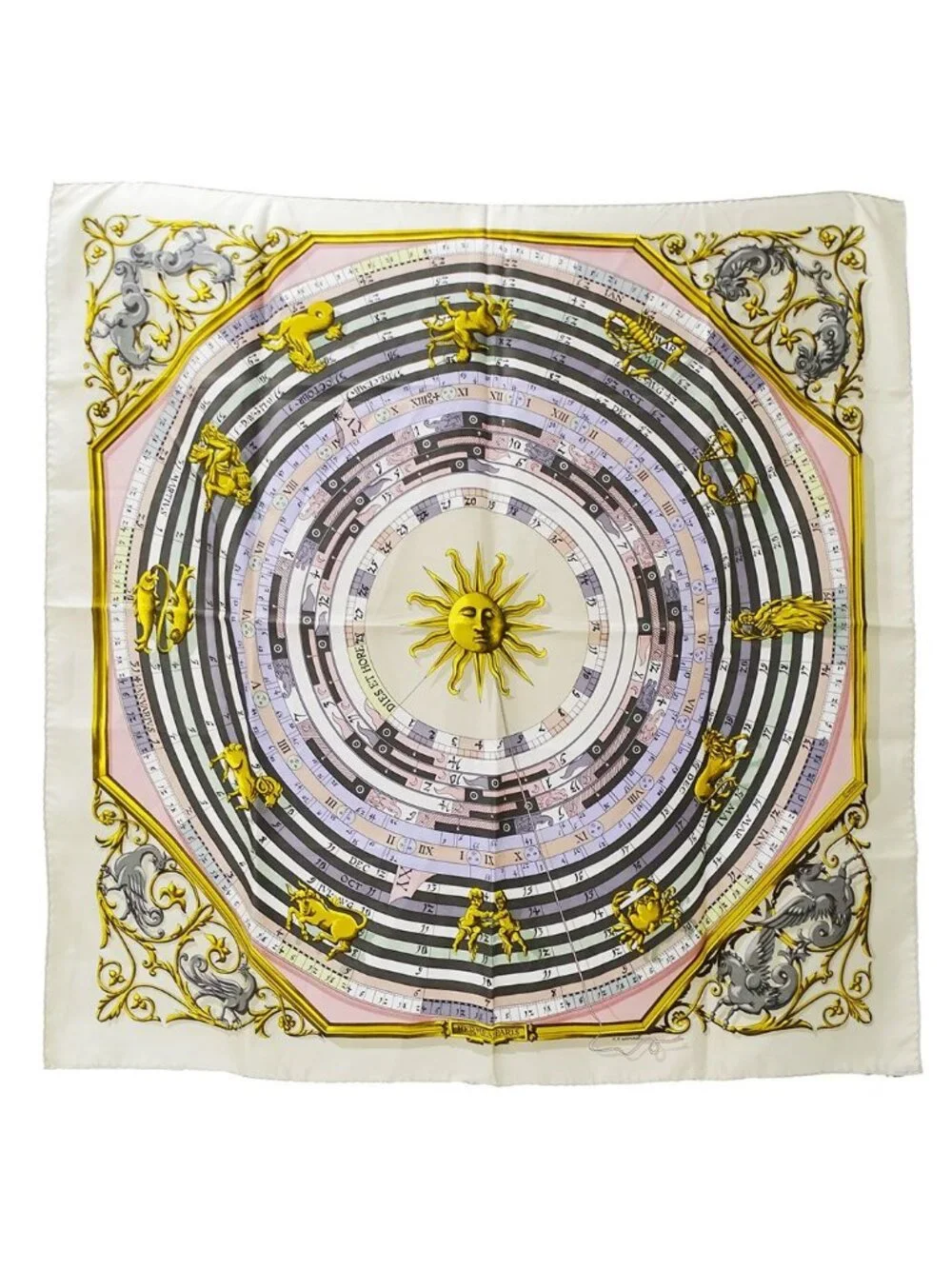 Hermes Scarf Carre 90 Dies Et More Astrology Silk Light Beige Purple Large